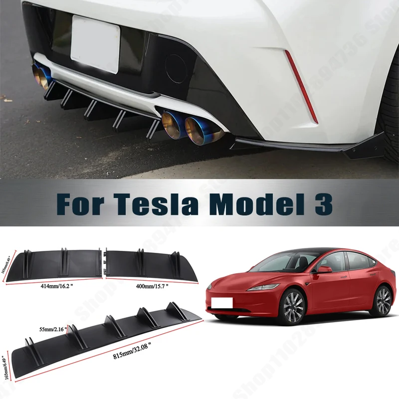 

Rear Bumper Shark Fin Diffuser ABS Curved Aero Splitter Anti-Collision Chassis Protector For Tesla Model 3 Car Styling