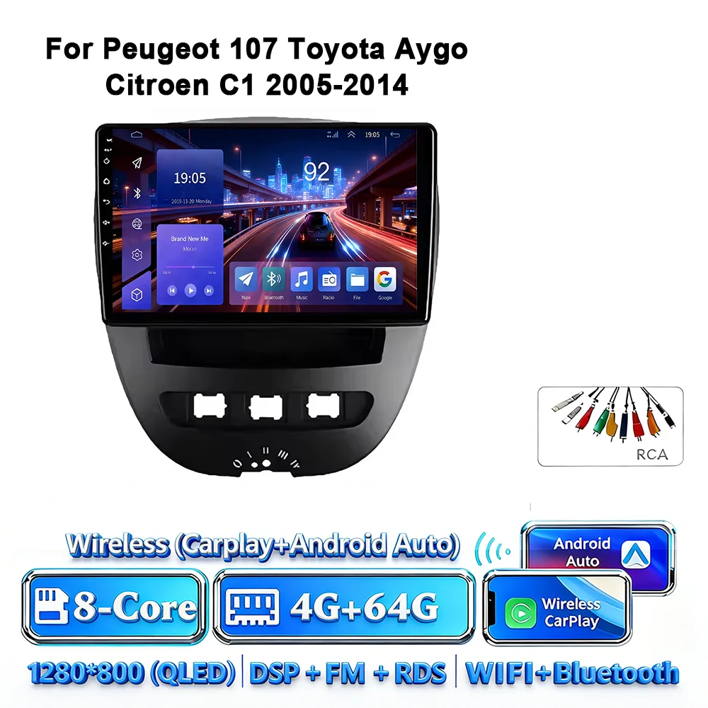 Android 17 Carplay Auto 4G WIFI autoradio voor Peugeot 107 Toyota Aygo Citroen C1 2005-2014 GPS BT DSP touchscreen multimedia