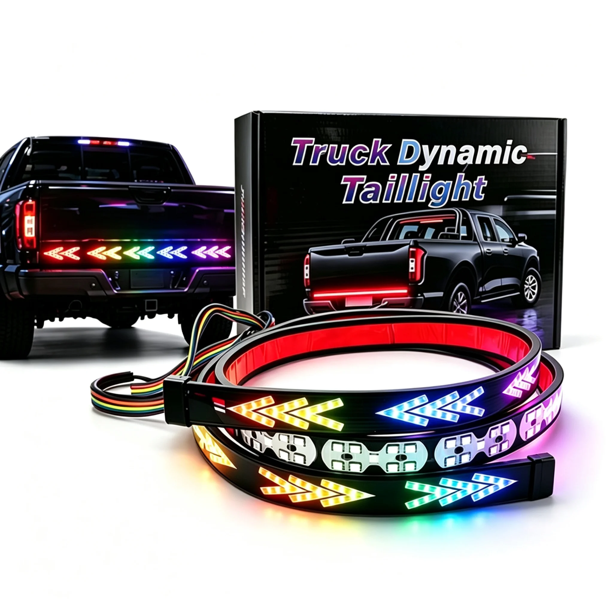 RGB Dynamic Flowing Truck Tail Light Multi-Mode Brake & Turn Signal LED Rear Strip Light 3-in-1 RGB Dynamic Flow Tail Light