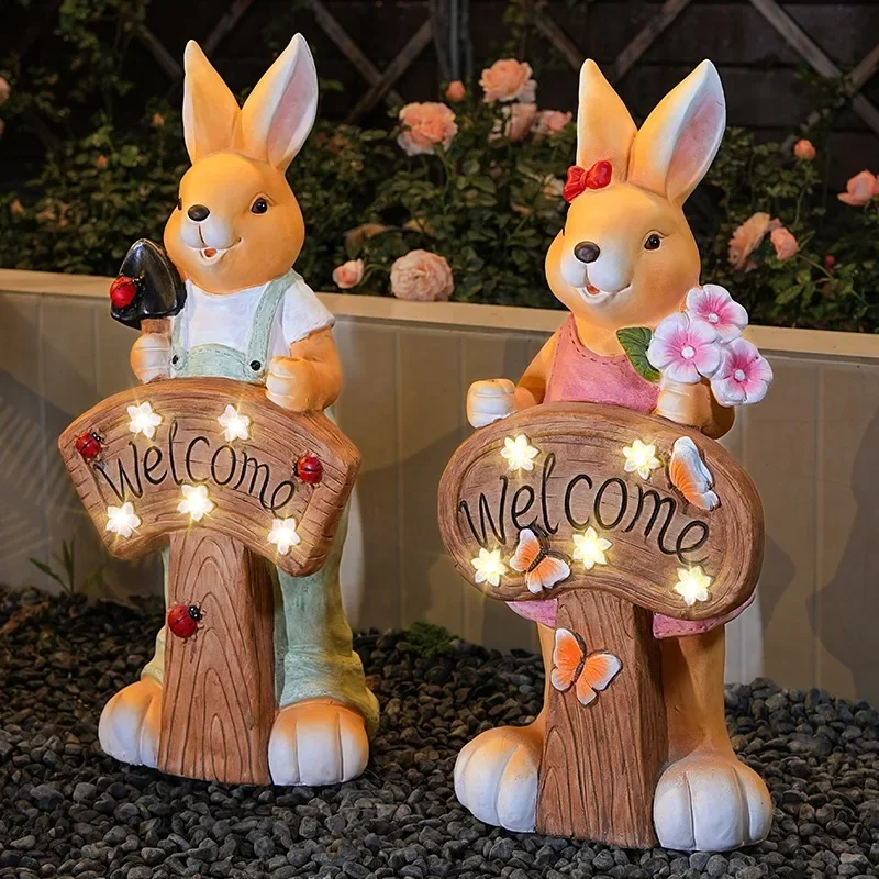 Large solar rabbit welcome card kindergarten welcome ornament balcony garden courtyard layout landscaping decoration