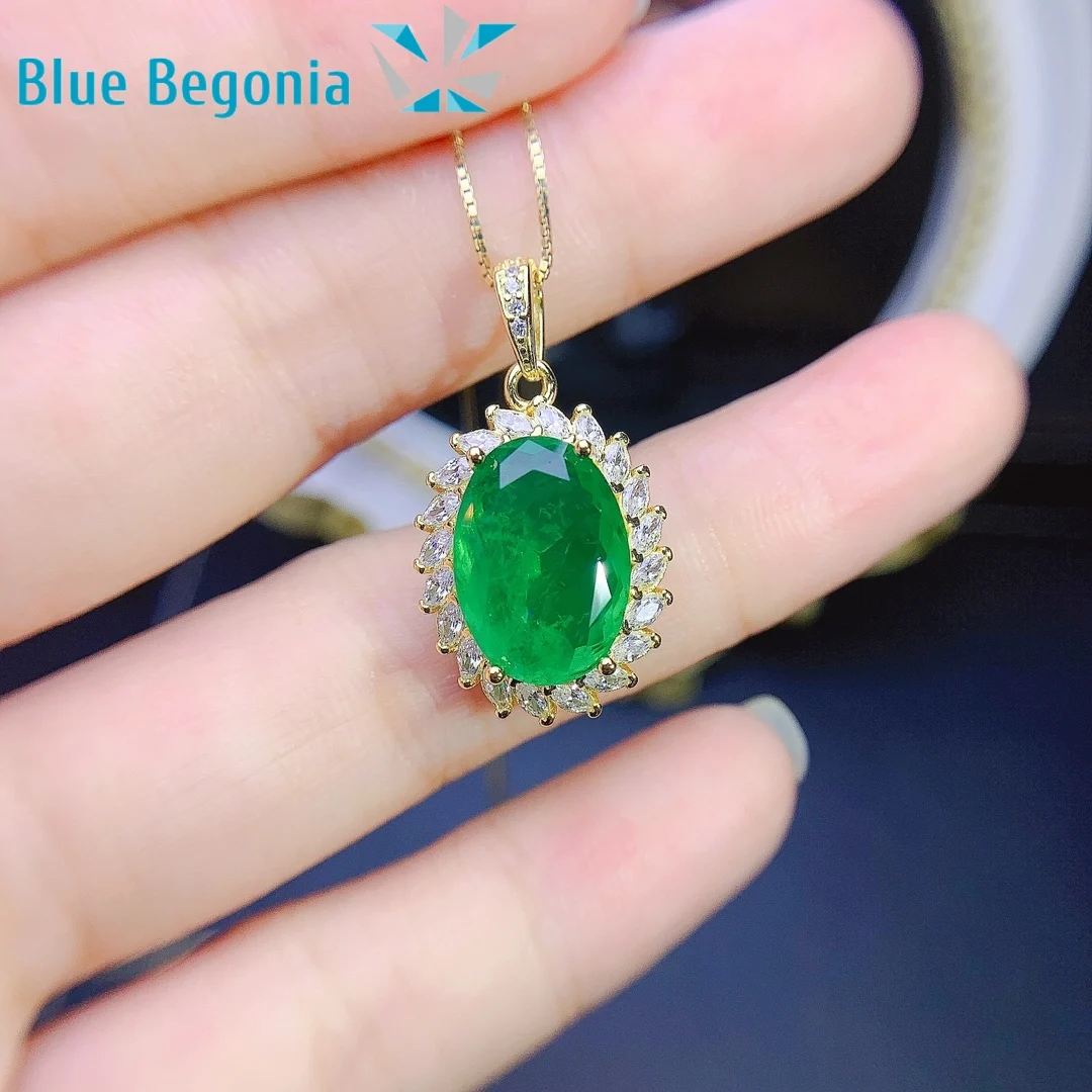 10*14mm Big Emerald Pendant for Women Anniversary Gift Genuine Gemstone Necklace Jewelry 925 Sterling Silver