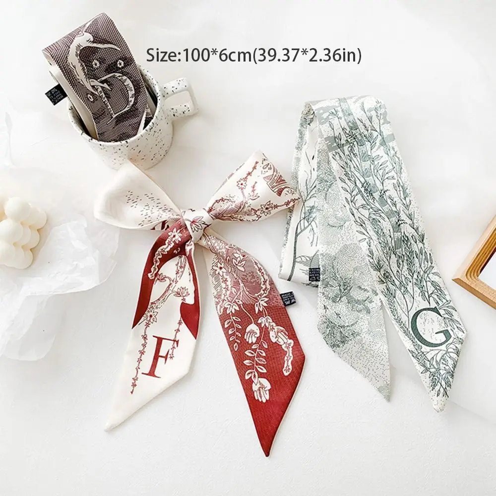Satin Long Ribbon 26 Letters Scarf Bow Head Rope Female Headwear Korean Style Headband Silk Scarf Headband Printing Hair Scarf