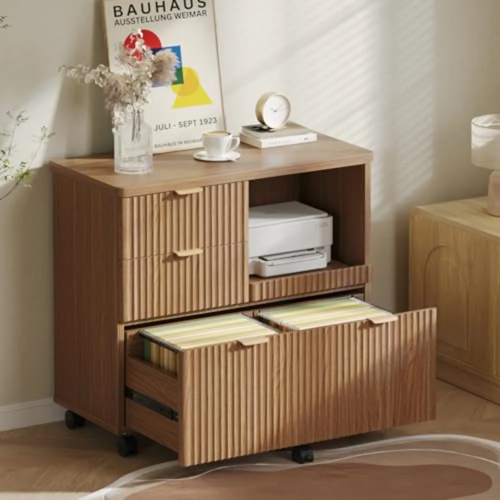 Filing Cabinet 3 Drawer Wood File Cabinet for A4/Letter/Legal Brown | Lateral File Cabinets with Printer Pull Out