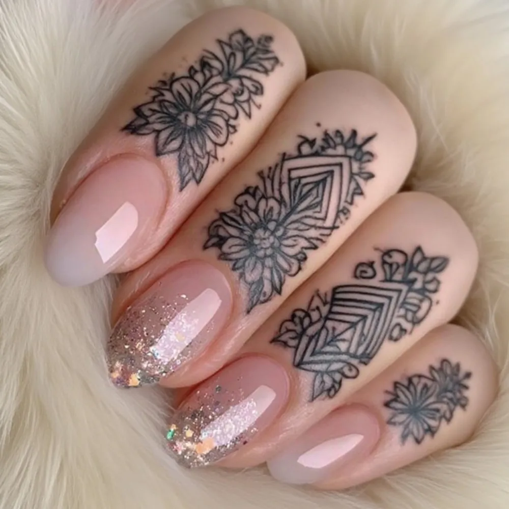 

Shine Sequin French Press On False Nails Tip Acrylic Short Fake Nails With Glue Sticker Natural Manicure Fingertips Accessory