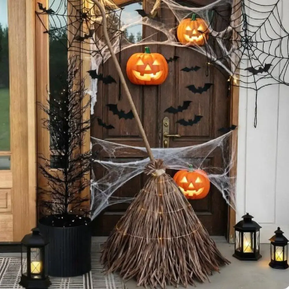 with Glowing Halloween Lighted Witch Broom Electric Rotating Moving Broomstick Floating Broomstick Plastic Witch Broomstick