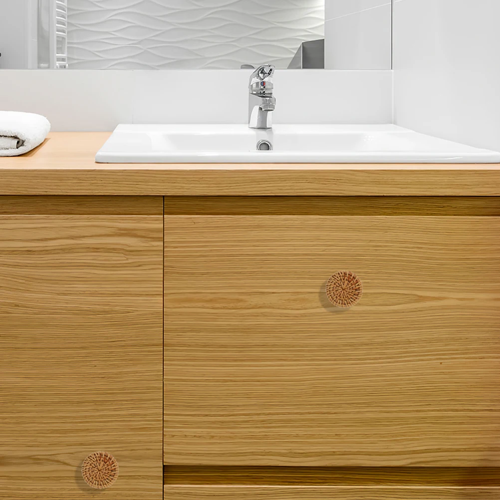 

8pcs Wood Woven Drawer Pulls Bamboo Cabinet Knobs Mushroom Shaped Handles for niture Home Decor DIY Easy Practical