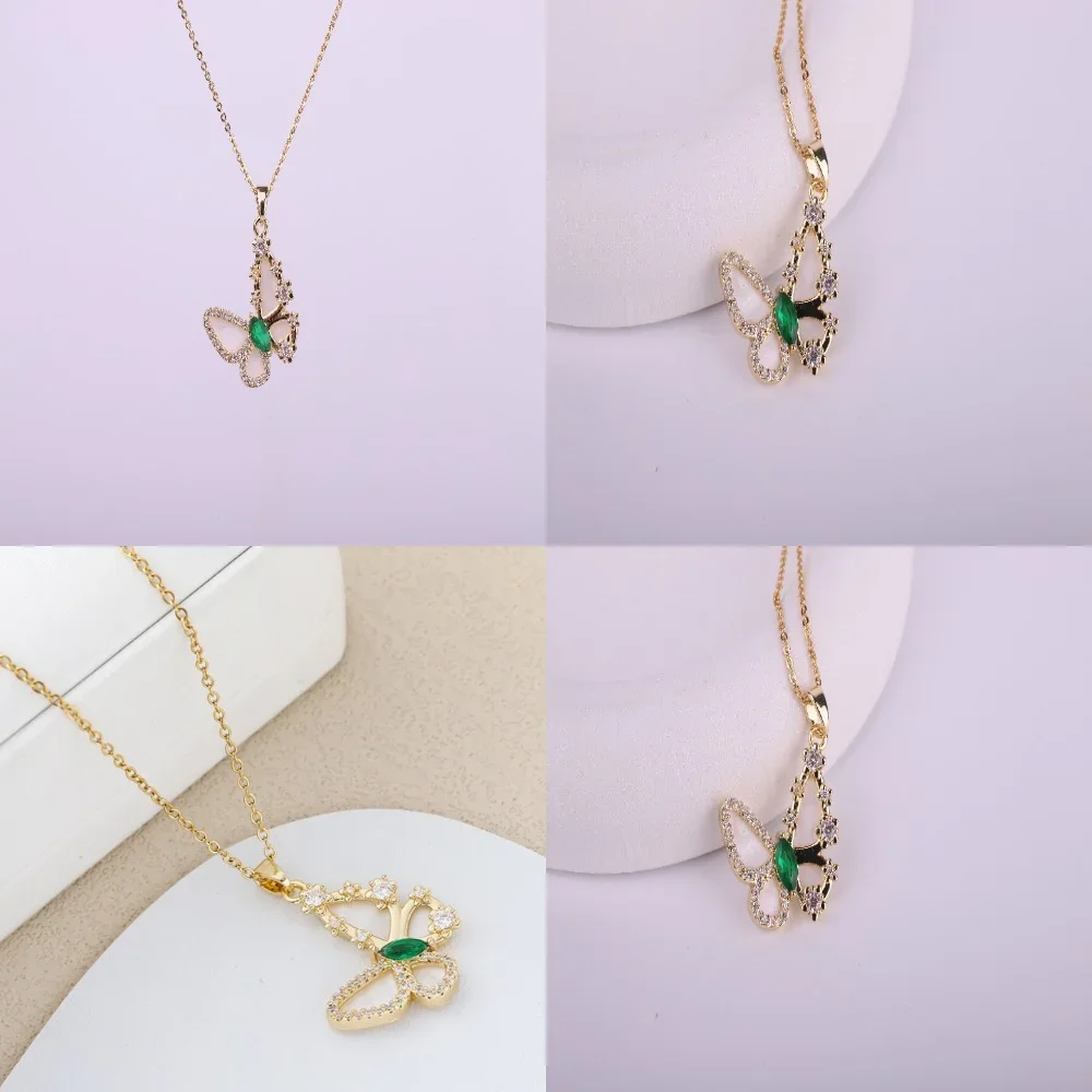 

European and American cross-border popular zircon butterfly pendant versatile necklace, women's collarbone chain small