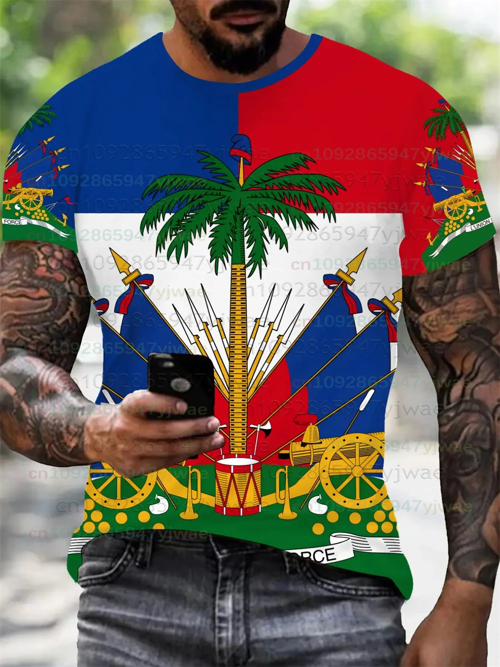 Haiti Emblem Flag Printed T-Shirt National Theme T-Shirt Men Haitian Flag 3D Printed Tees Kids Casual Loose Short Sleeves Tops