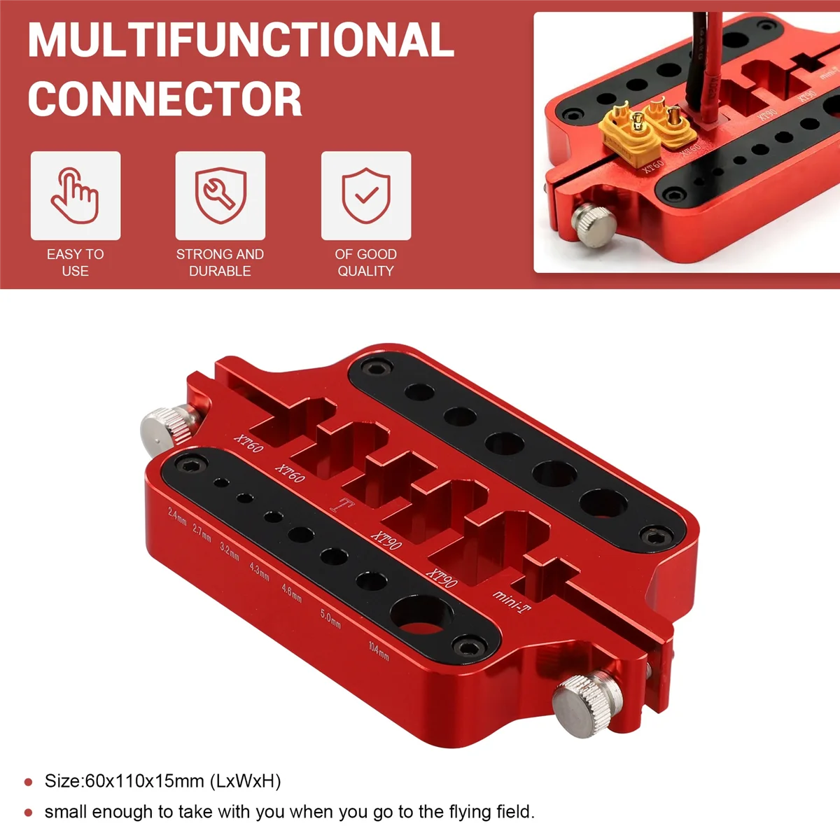 Plantilla de estación aislante de soldadura de soldadura de aluminio con protección térmica de 3,5mm para conector de clavija de plátano XT60 XT90 Deans rojo