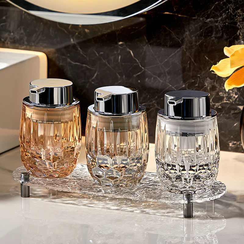 

Creative Amber Diamond Glass Lotion Bottle Manual Push Soap Dispenser Hotel Bathroom Accessories Shampoo Moisture Bottle Modern