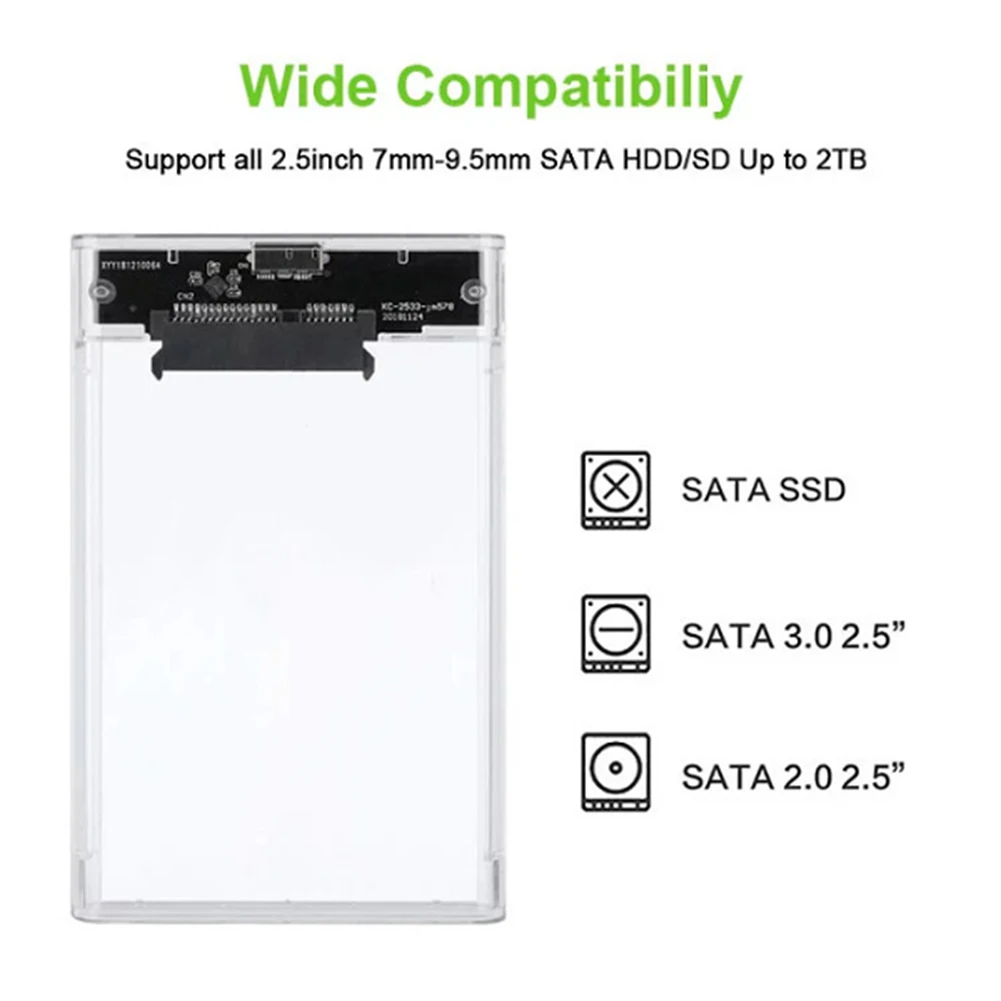 

2.5inch Hard Drive Enclosure SATA Serial Port External Hard Drive Case USB 3.0 Transparent Plug and Play Computer Accessories