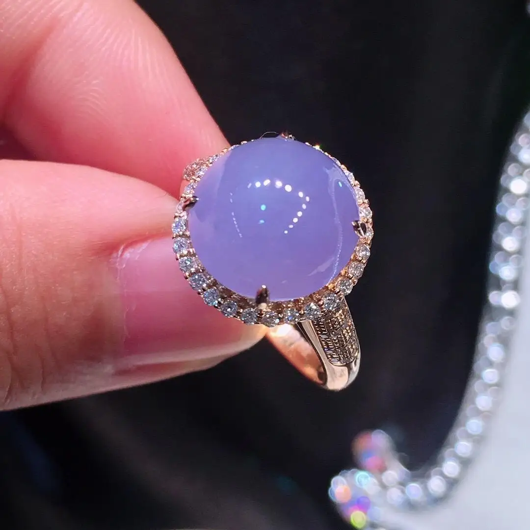 

[Purple Water] S925 Sterling Silver Natural Chalcedony Ice Seed Inlaid Egg Noodles Violet Ring Female Models All-match Jewelry