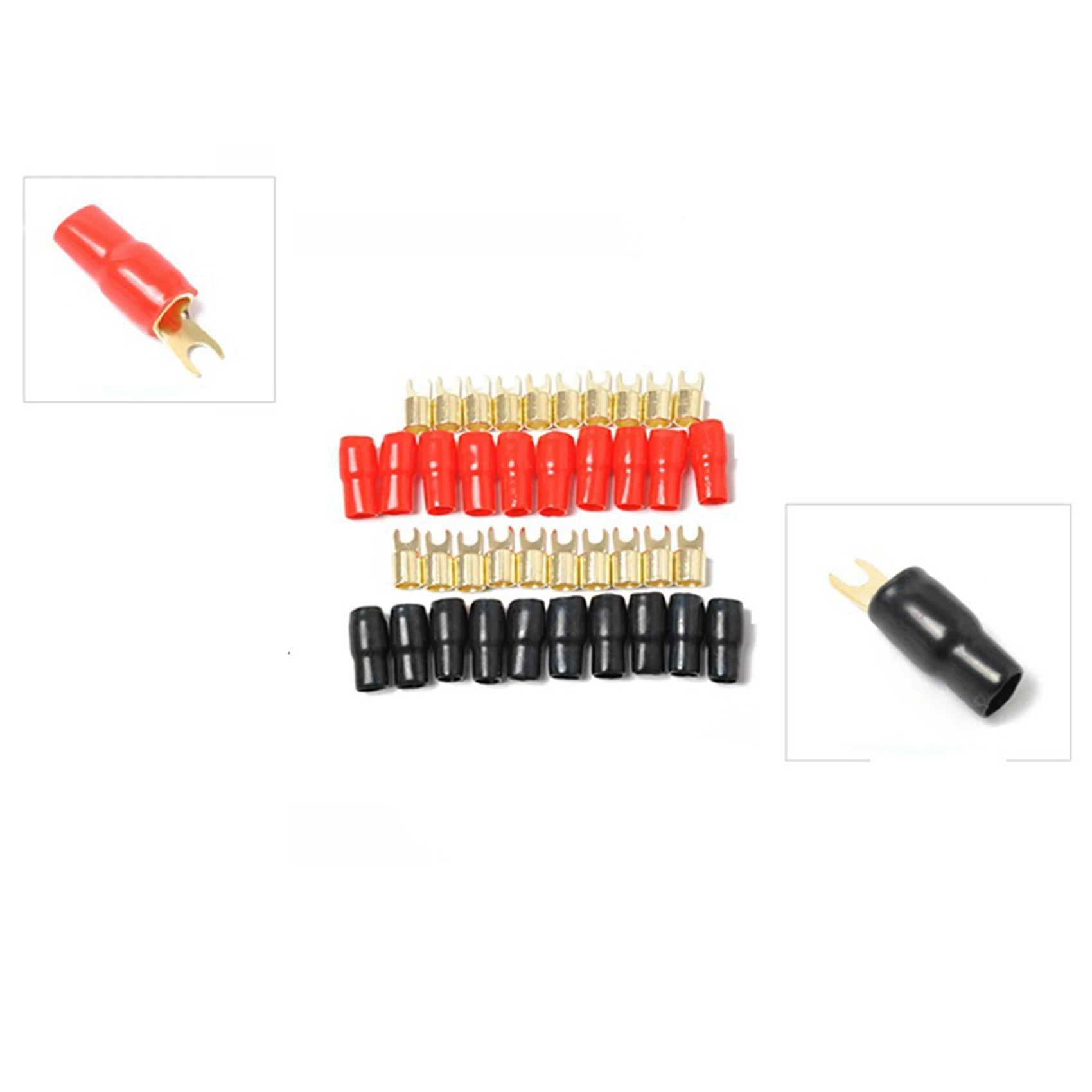 

ABUH-20X Terminal Spade Fork Adapter Connector Plug Crimp Barrier Spades Speaker Wire Terminal Plug-4GA