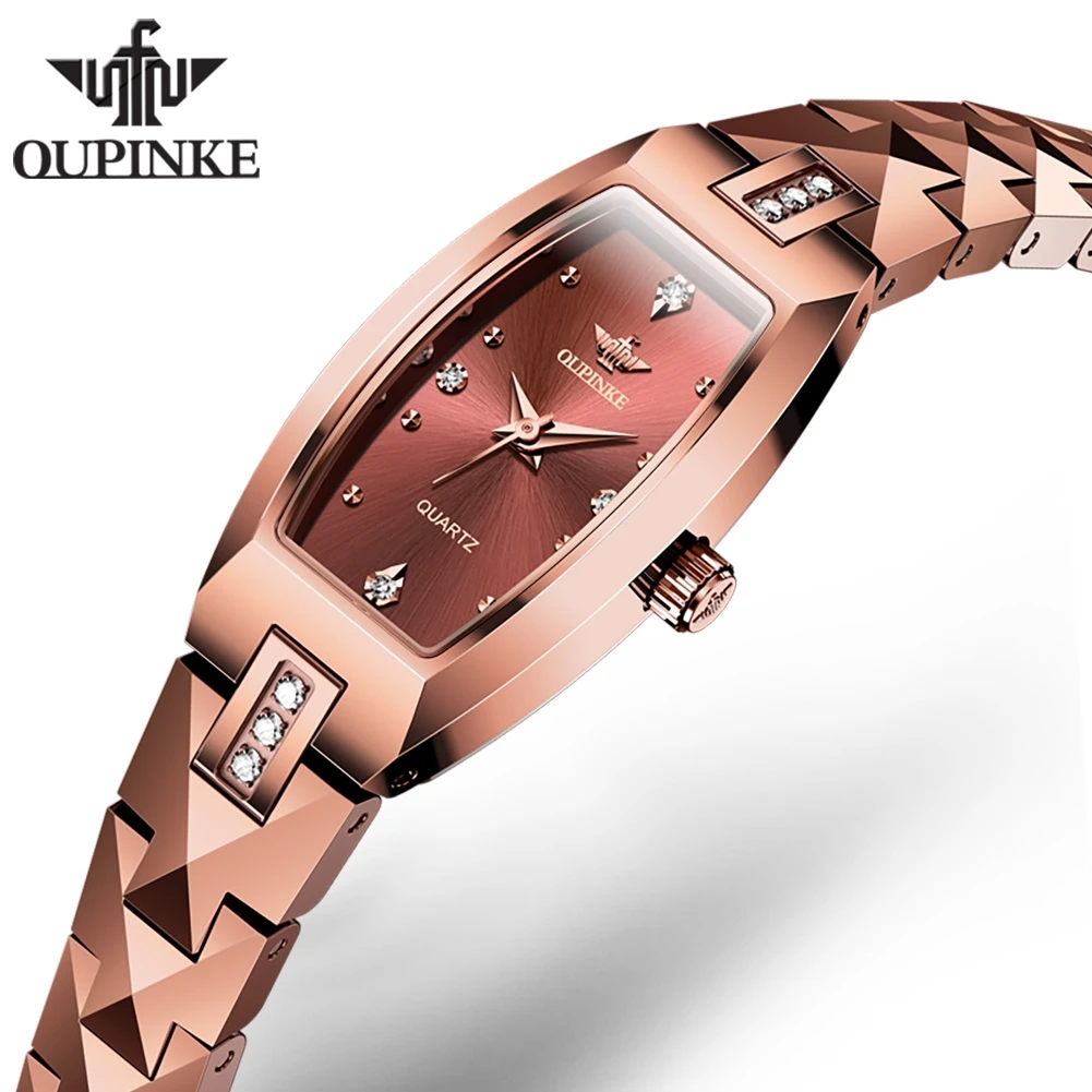 OUPINKE ساعات نسائية موضة فاخرة ارتفع الذهب التنغستن الصلب حزام الياقوت مرآة الأصلي حركة الكوارتز السويسرية مقاوم للماء