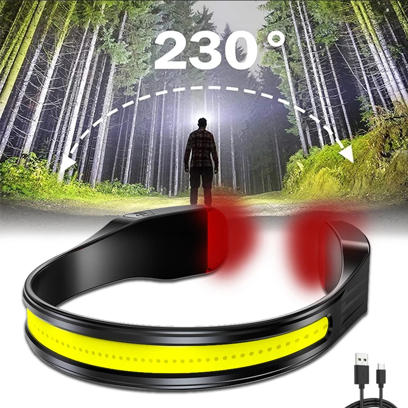 

10000LM COB Powerful Headlamp USB Rechargeable Head Flashlight Portable Strong Red+while Light Torch For Outdoor Fishing Camping