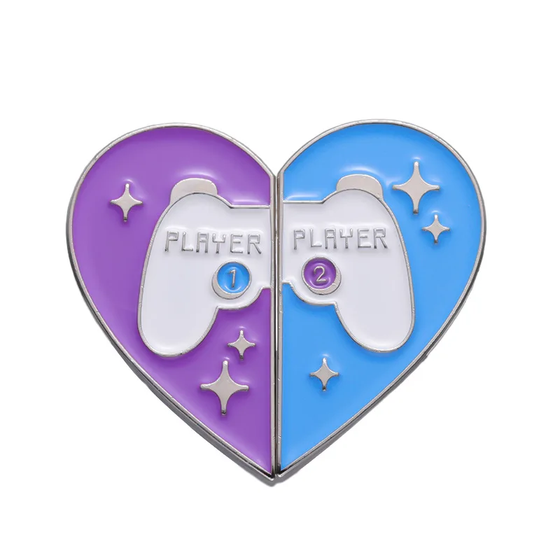 Purple Blue Heart style Brooch cartoon game console Metal badge Clothing bag Decorative pin Accessories wholesale Gift to friend