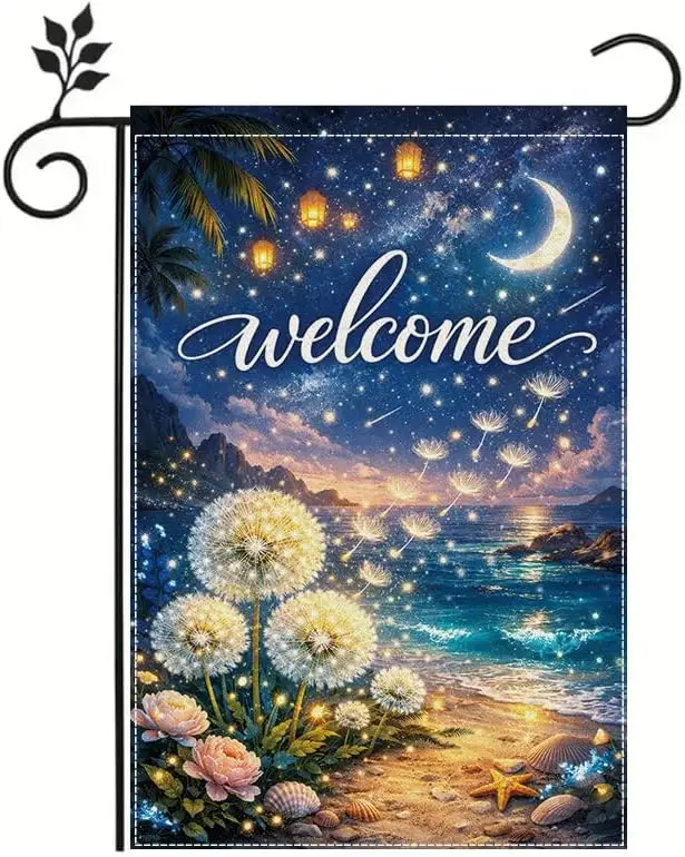 Dandelion Welcome Garden Flag Outdoor Garden Flag Beach Night Sky Decorative Flag Double Sided Durable Polyester Weather Res cci