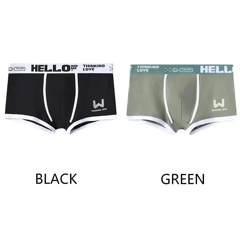 Hommes Boxer Shorts Culottes Coton Sous-Vêtements Noir Vert XL 2XL 3XL Lettre Ceinture Respirant Doux Mode Sport