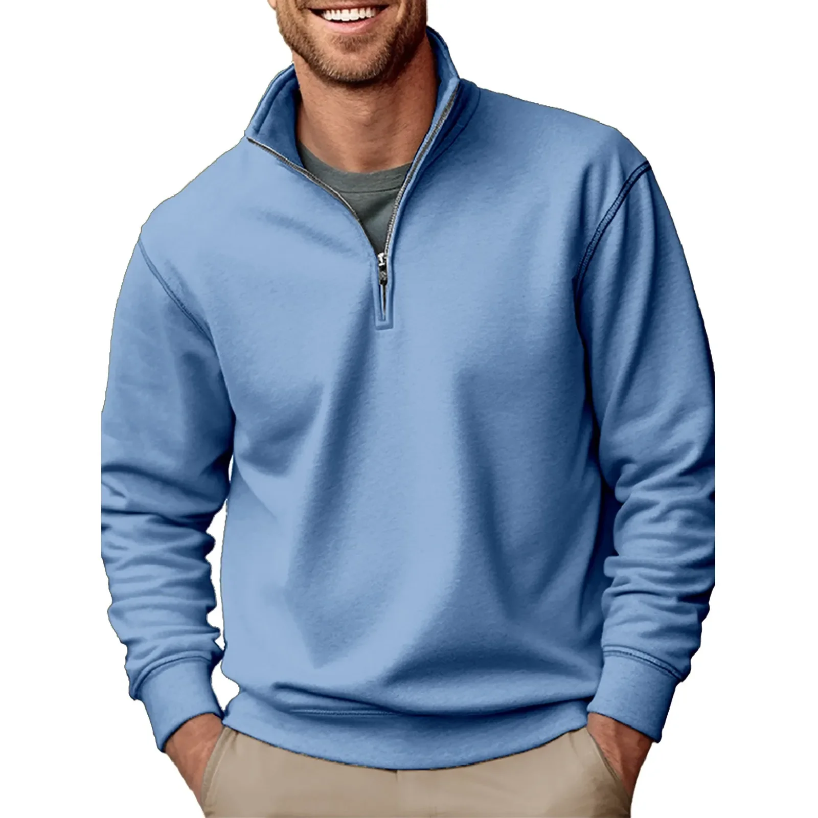 

LIBIELIY Autumn Winter New Fleece Sweatshirts Men Solid Casual Half Zipper Stand Collar Hoodies Male Loose Sports Pullover Stree
