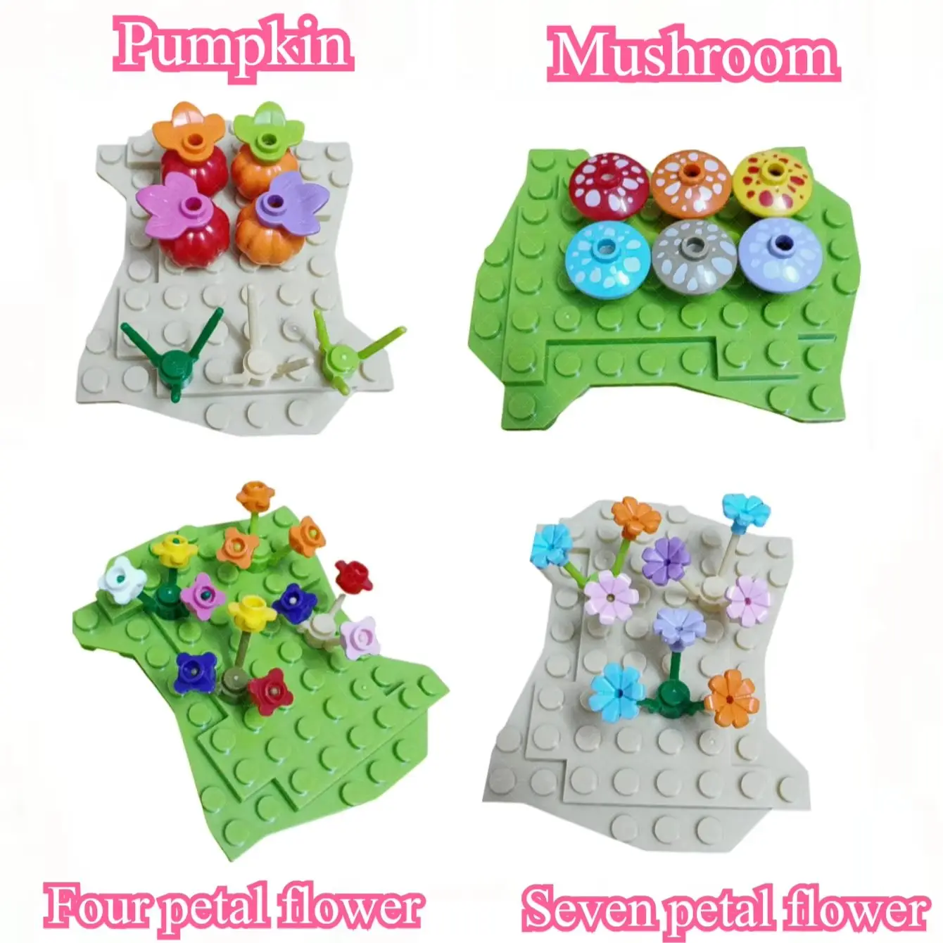 500 Pieces of Randomly Colored Building Block Accessories, Including Three-Leaf Clover, Plant Petals, and Four-Petal Flower Decorations, Compatible with Moc