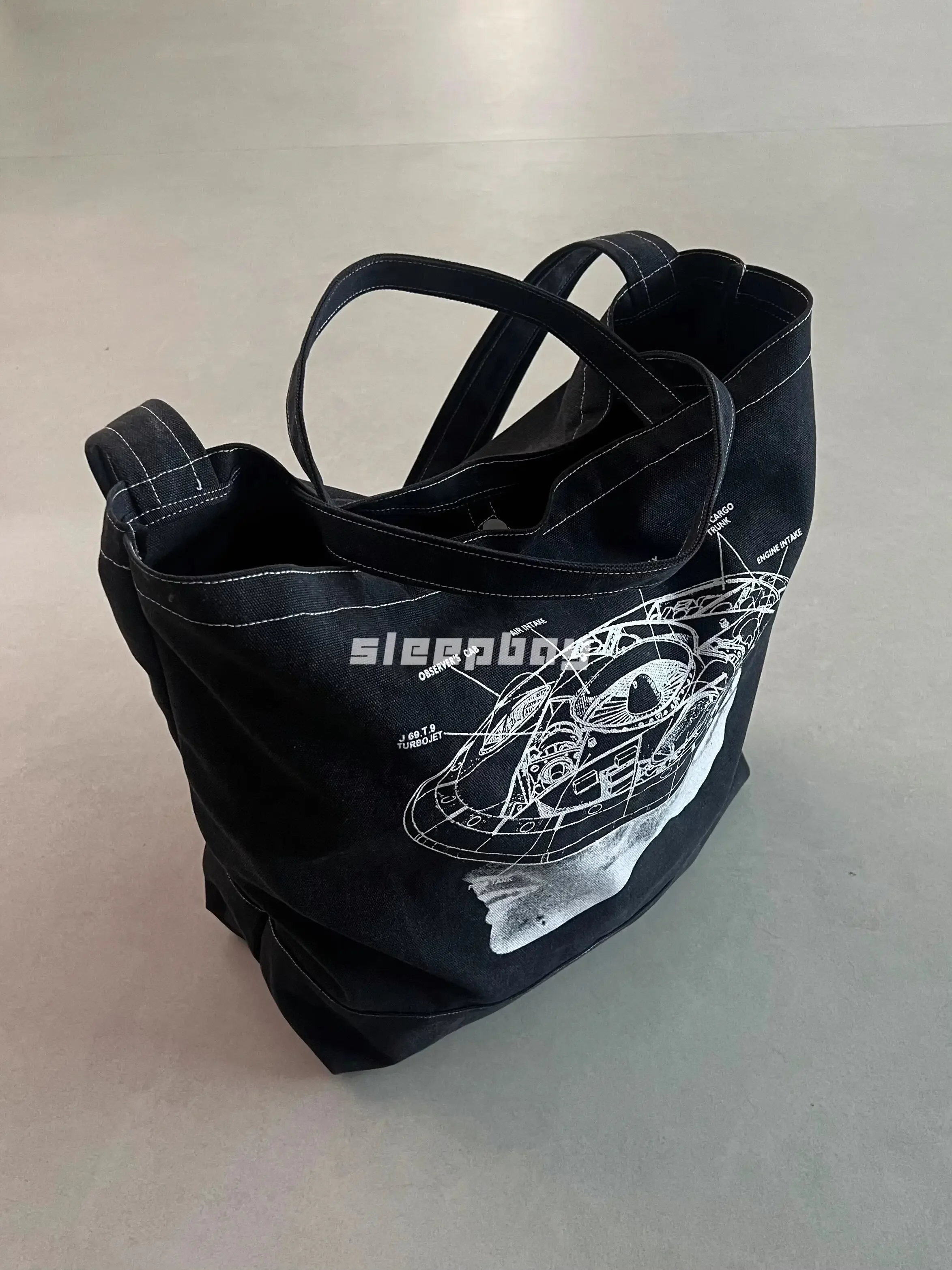 Under early graphic printing washed canvas 3U half face oblique span portable Tote