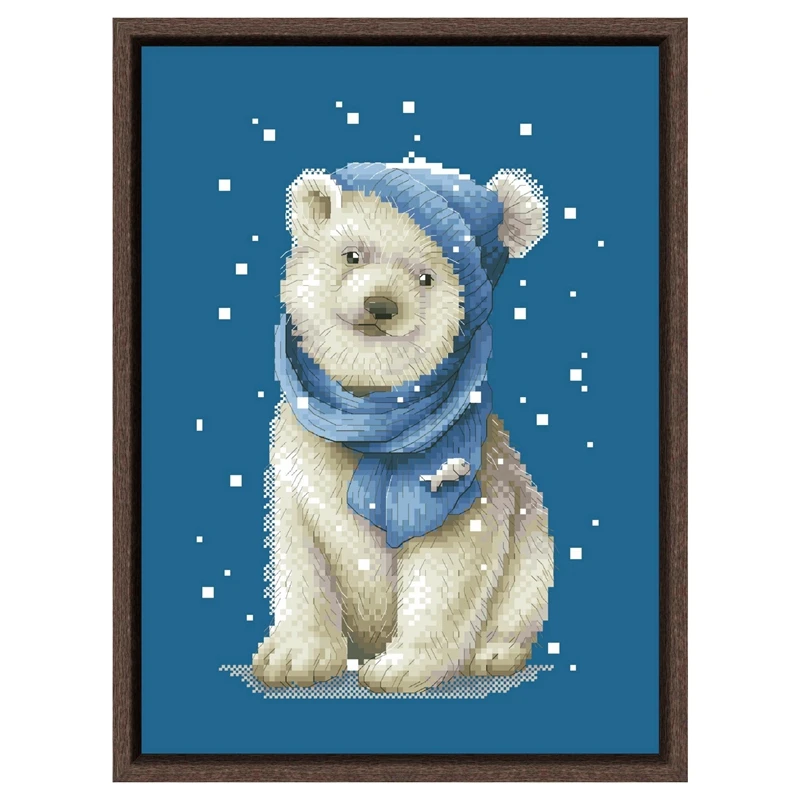 White bear cross stitch kit cute animal 18ct 14ct 11ct denim blue canvas cotton embroidery DIY handmade kitchen accessories