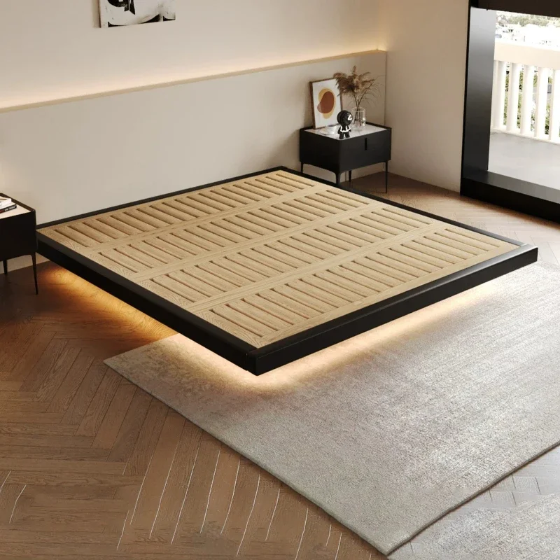 

Solid wood suspended bed without bedside bed Modern simple beech row skeleton bed