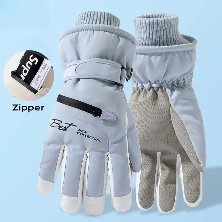 Ski Gloves Women Waterproof Padded Thickened Cotton Winter Touch Screen Warm Windproof Outdoor Riding Motorcycle Sports Men Soft