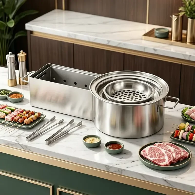 Portable Stainless Steel Charcoal Grill for Outdoor BBQ Picnic Backyard Cooking Compact Desktop Metal Barbecue Meat Grilling