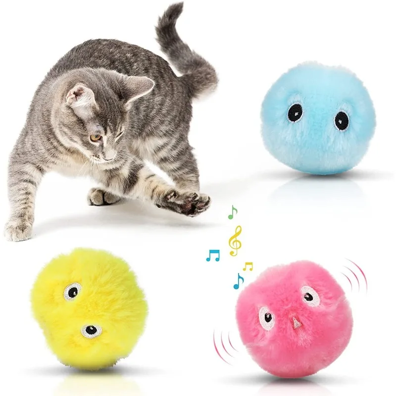 Für Katzen im Innenbereich: Spielbälle mit Geräuschen, Zwitschernde Katzenspielzeuge mit Katzenminze, Flauschige Plüsch-Spielbälle, Interaktives Kätzchen-Spielzeug
