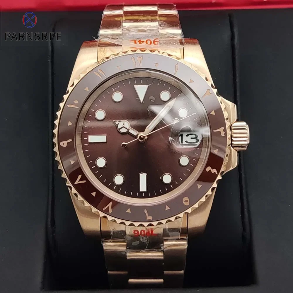 Ceramic Bezel Men's Watch Rose Gold Waterproof 40mm Case Calendar Mechanical Fashion Business Men's Watch