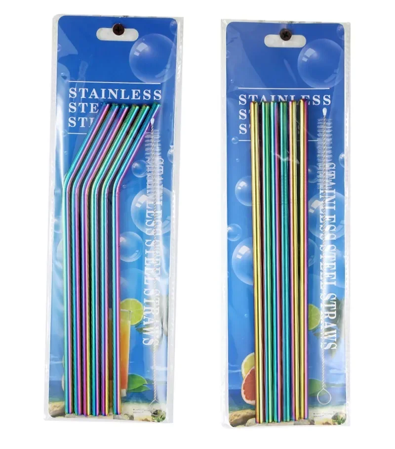 Pailles en métal réutilisables avec brosse de nettoyage, paille à boire en acier inoxydable 304, verres à lait, accessoire de fête au bar, 6 pièces