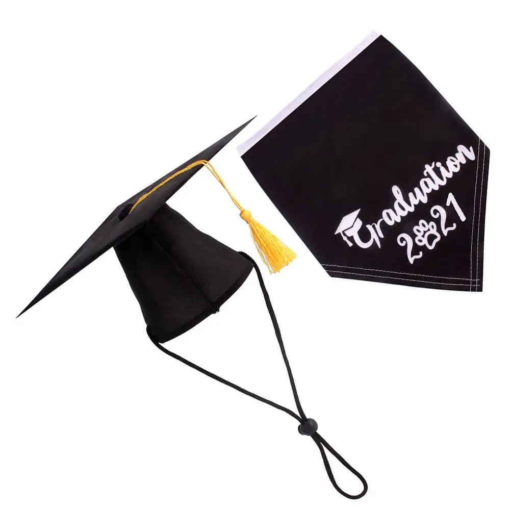 

2 Pcs Pet Graduation Dress Up Dog Party Outfit Doctoral Cap Saliva Collar Towel Hat