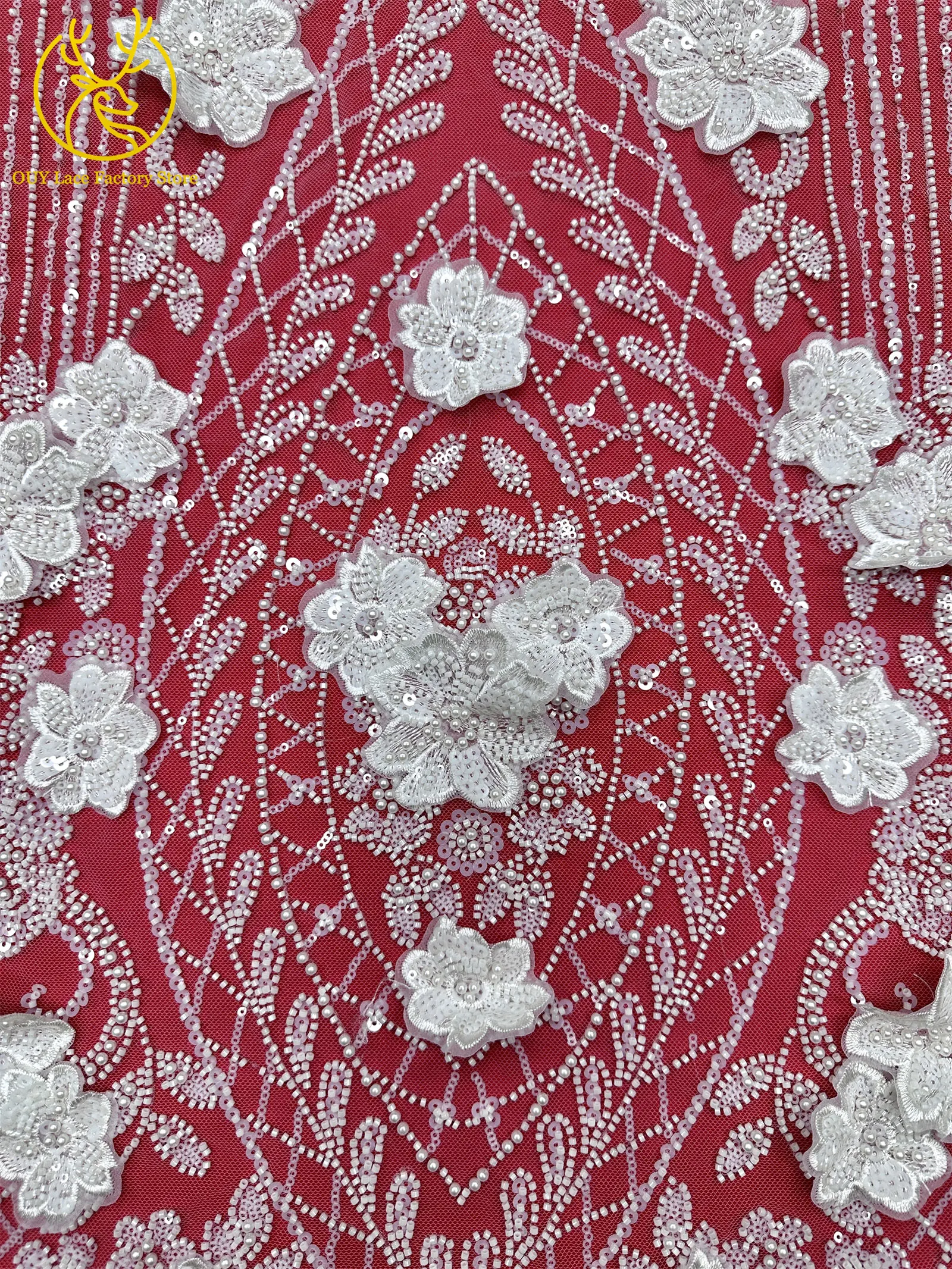 3D-Stickerei Blumen Französische Pailletten Perlenbesetzter Spitzenstoff aus Polyester 2026 Hochwertiger Afrikanischer Spitzenstoff für Hochzeitsfeiern Tüll 5 – Detail 13