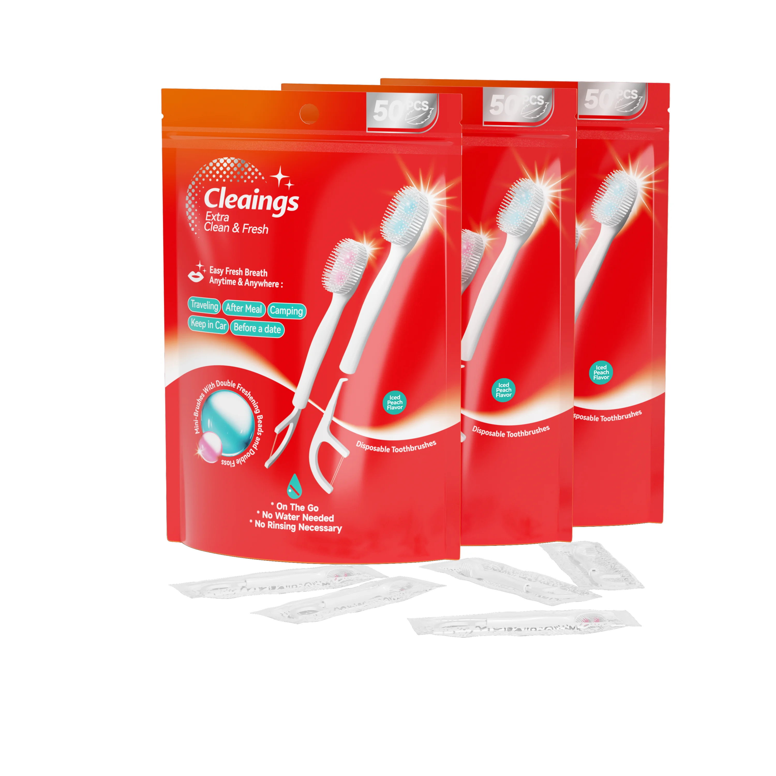 50pcs Disposable Mini Brushes Travel Burst Bead Portable Teeth Brush Kit Disposable Toothbrush with Paste Flavor Bead Set