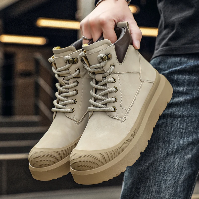 

Men High Top Boots PU Thick Sole Anti Slip Comfortable Trendy Casual Men Boots