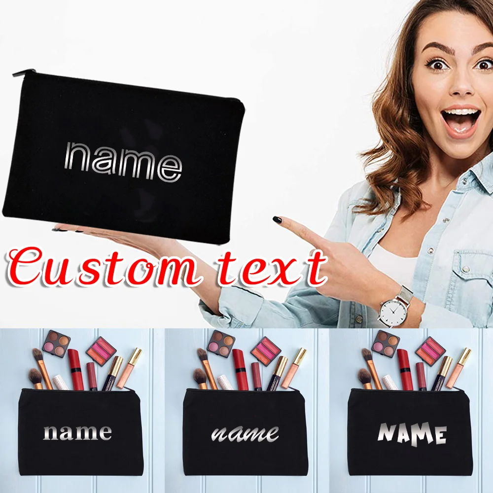 

Customized Name Women's Black Makeup Bag Travel Bag Lipstick Storage Box Fashion Zipper Wallet