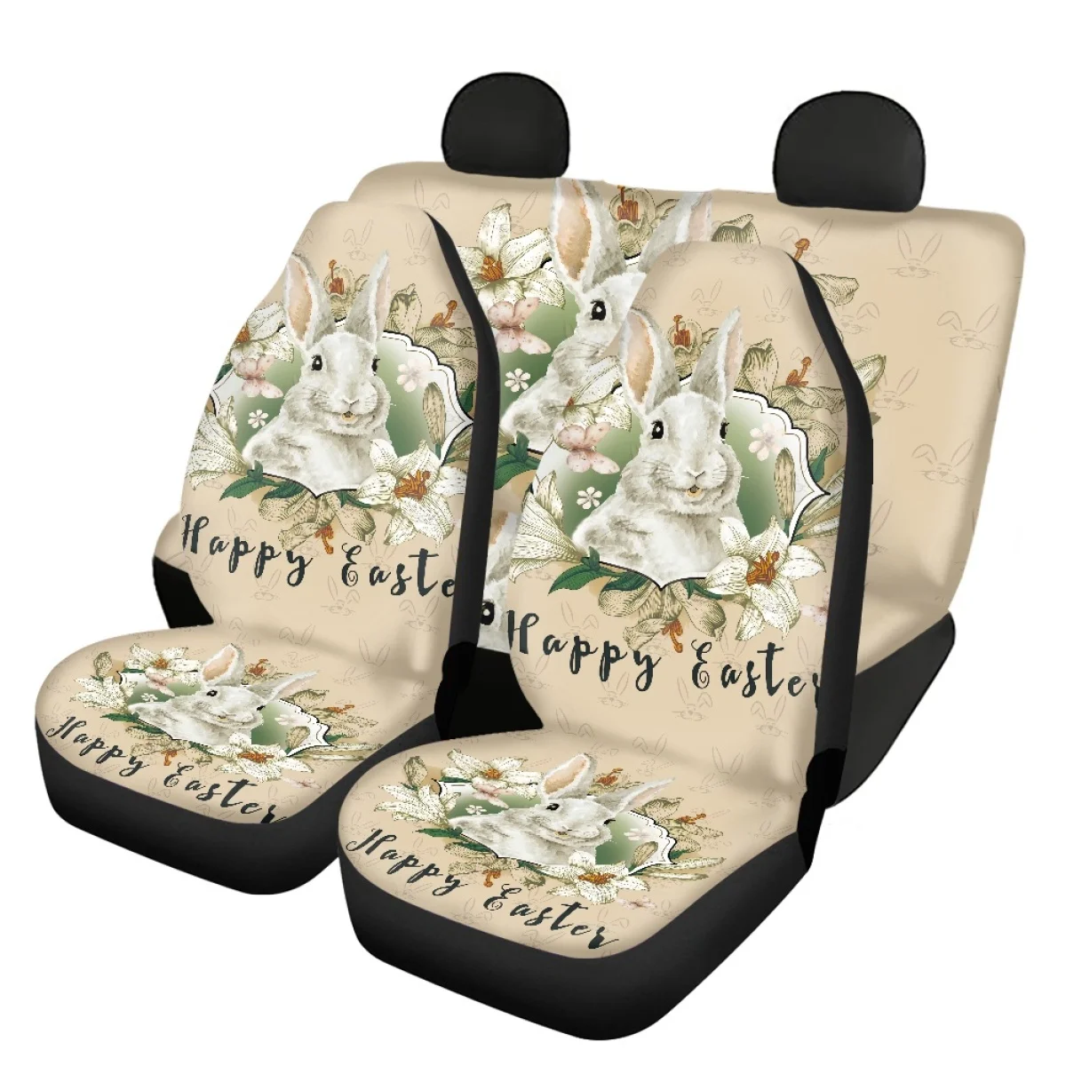 The Car Interior Seat Covers of Easter Cute Bunny with Flowers Front & Back Vehicle Seat Covers Fashion Car Accessories Elastic