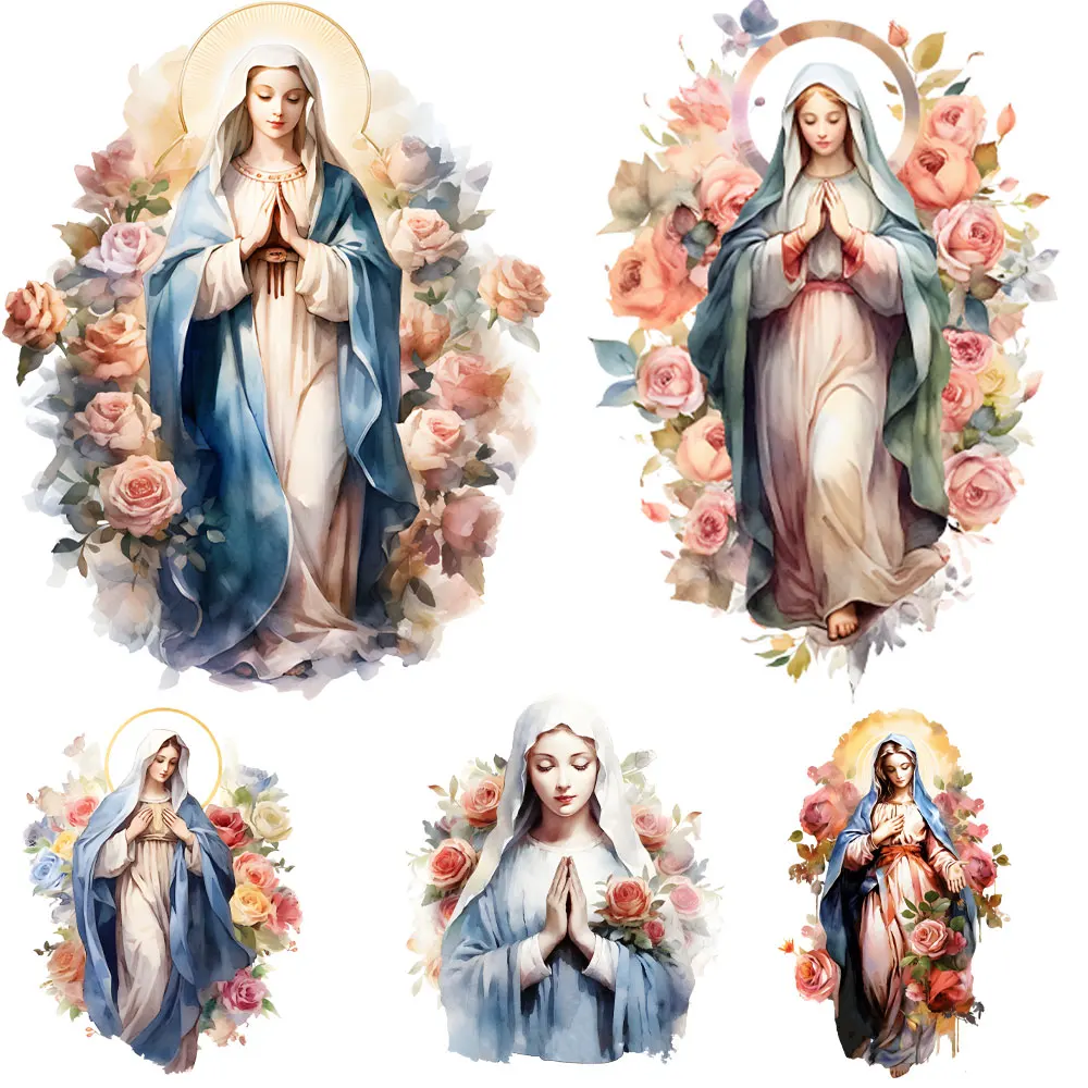 Christian Mary of Virgin Thermo Heat Transfer Sticker On Clothes DIY Washable Print-On T-Shirt Iron On Patches Decor