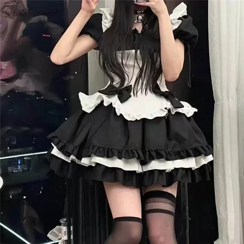 Large Size Tie up Maid Anime Costume Stage PerformanceLolita Maid Dress for Daily Cute Soft Girl JapaneseOutwear