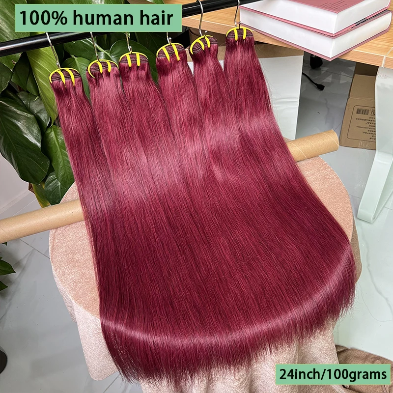 

99J бордовые прямые 100% человеческие волосы для наращивания, 15А, необработанные девственные волосы, плетение винно-красных прямых пучков, полные