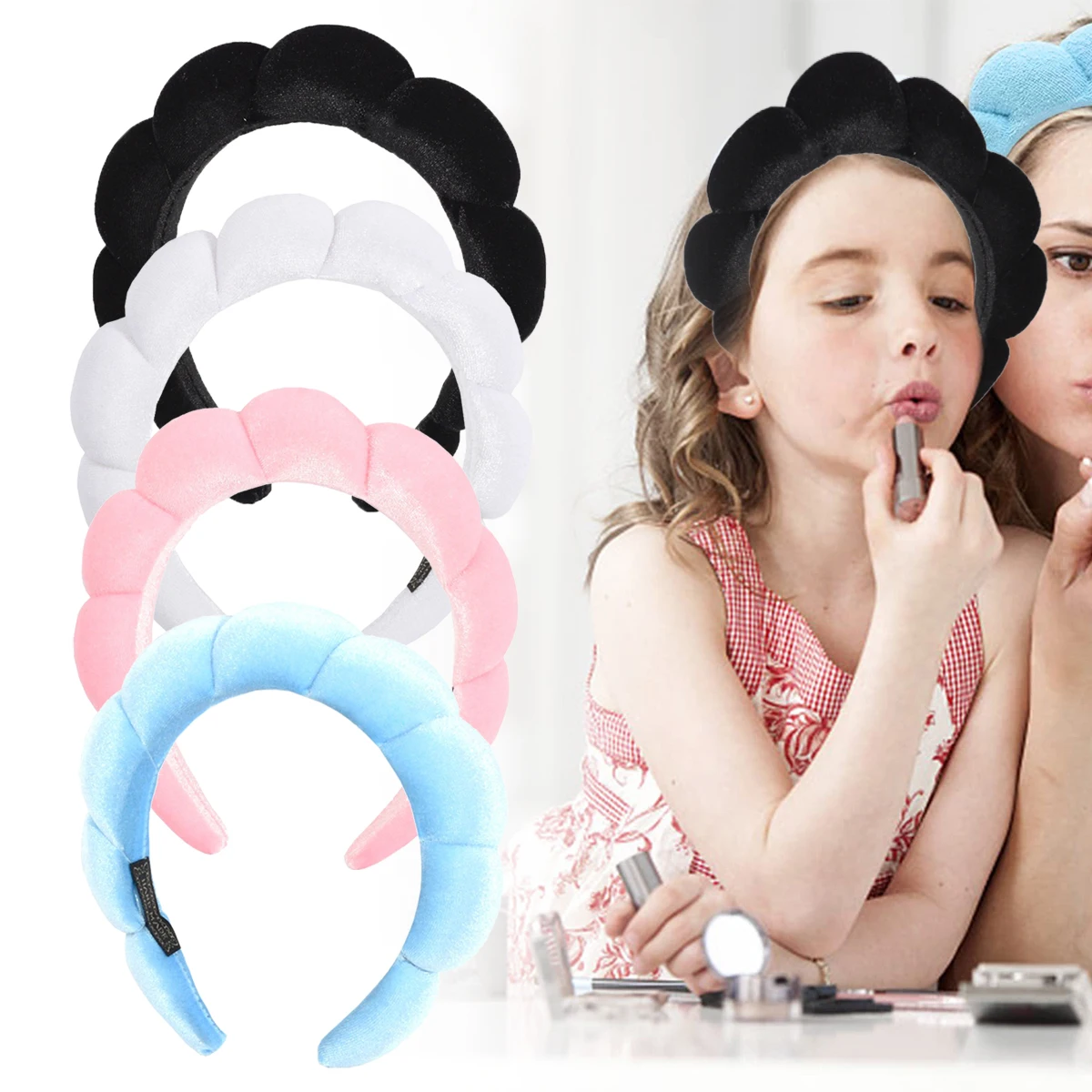 

Cute Solid Color Hair Band Wash Face Shower Cloud Sponge Hair Band Makeup Removal Band Hair Bubble Soft Headband