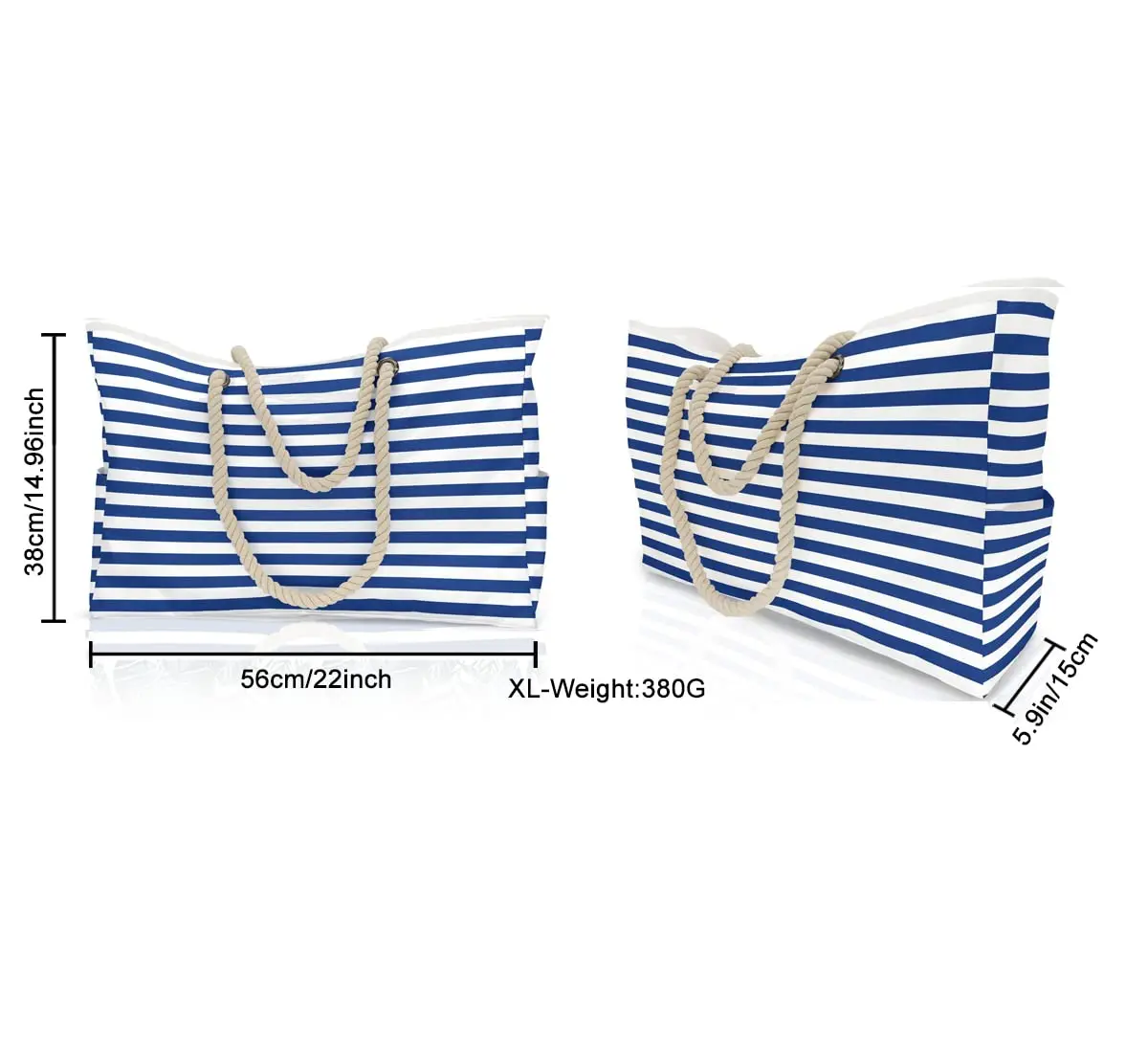 Waterproof Striped Zipper Outer Bag for Outdoor Travel Vacation Sand Resistant Canvas Convenient Folding Beach Bag ﻿ image 3
