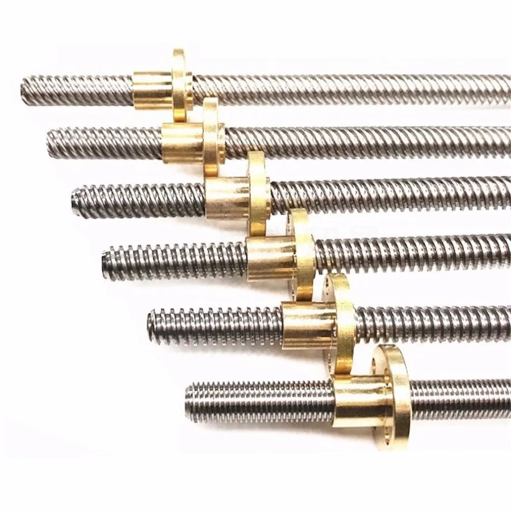 T8 Lead Screw 3D Printer Parts 250 300 350 400 500 mm Leadscrew Parts Trapezoidal Rods Nuts for Reprap 3D Printer THSL-300-8D