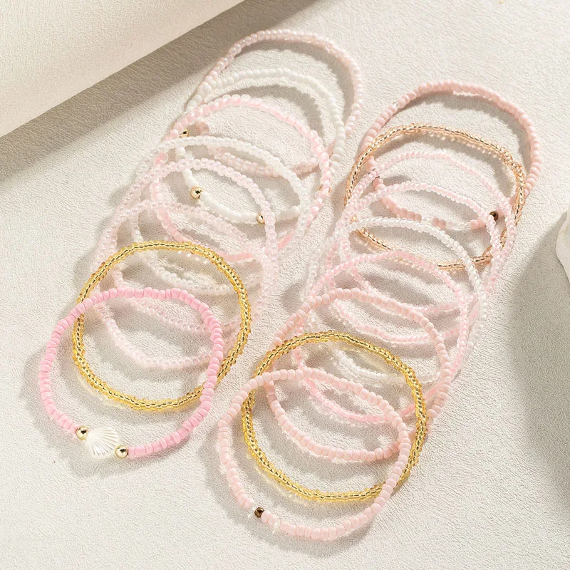 17Pcs Pastel Seed Bead Stackable Bracelets Set Shell Charm Elastic Stretch Boho Beach Jewelry for Women Bohemia Hand Chains New