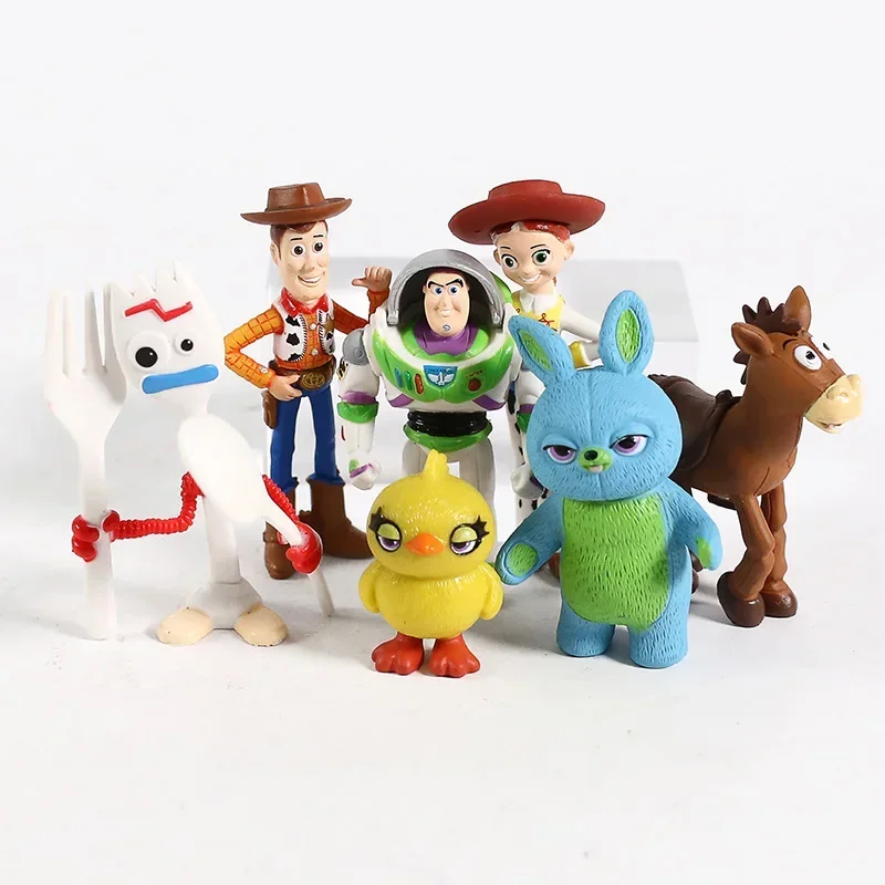 Disney 7pcs/set Toy Story 4 Woody Jessie Buzz Lightyear Bullseye Forky Ducky Bunny PVC Figures Kids Birthday Cake Decoration Toy