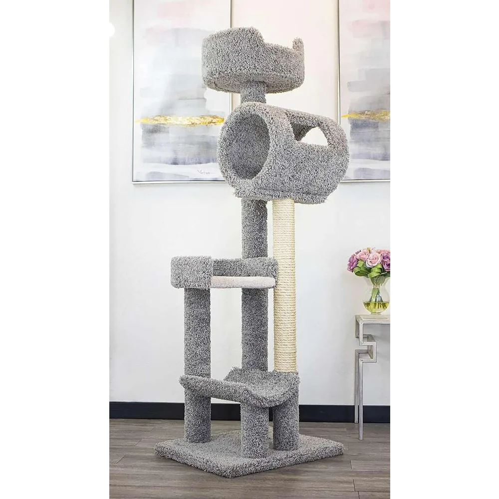 New Cat Condos 140003- Solid Wood Cat Climbing Tower Cat Tree, Gray