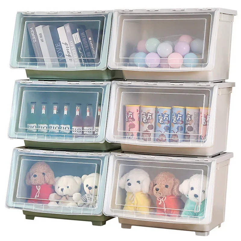 

Household Storage Box Children Flip Storage Basket Front Open Transparent Toy Box