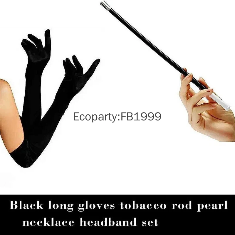 Women Great Gatsby Accessories Vintage Flapper Headband Cigarette Holder Gloves Necklace Suit Lady Cocktail Party Costume Props