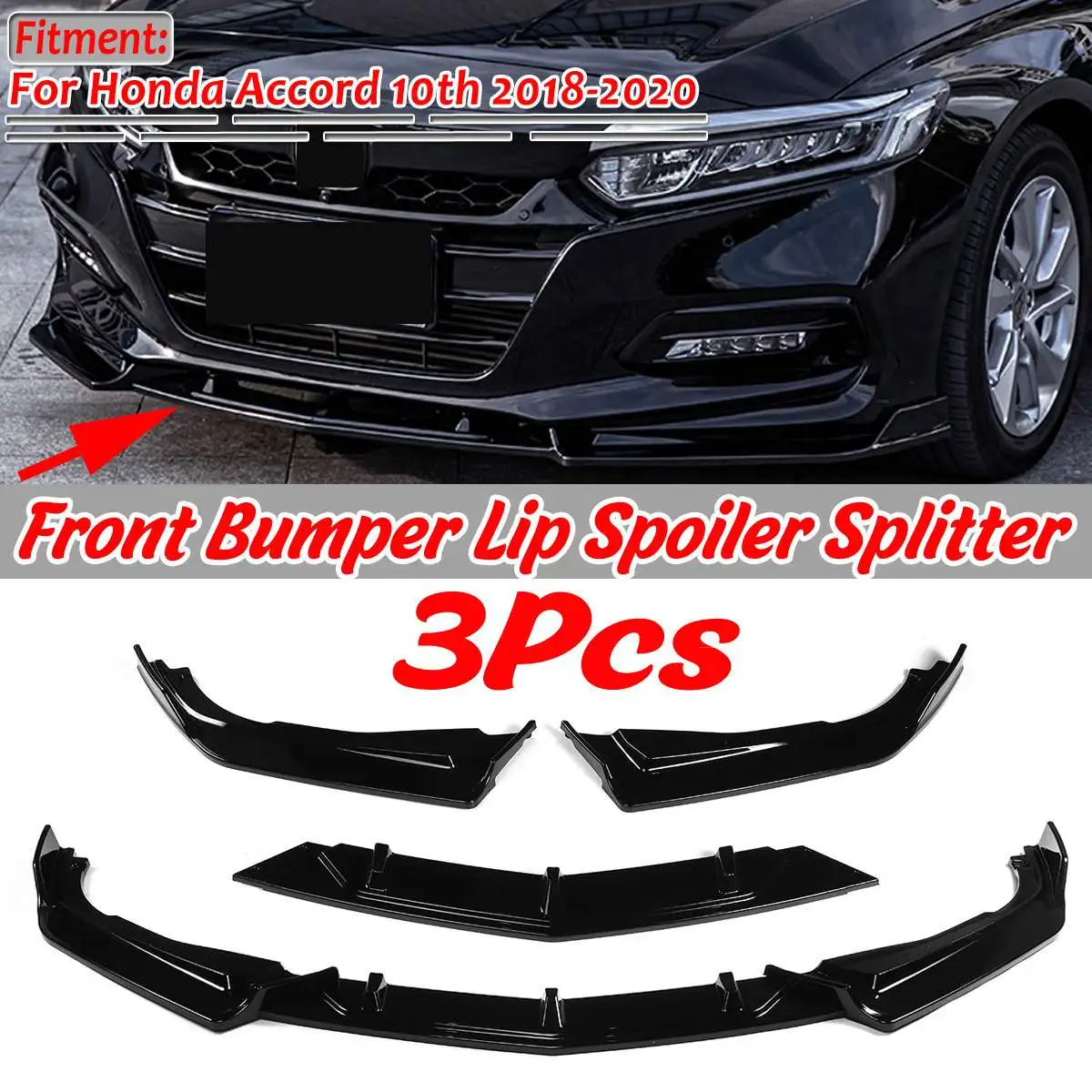 

3Pcs Car Front Bumper Lip Deflector Lips Splitter Diffuser Spoiler Guard Protection For Honda For Accord 10th 2018 2019 2020